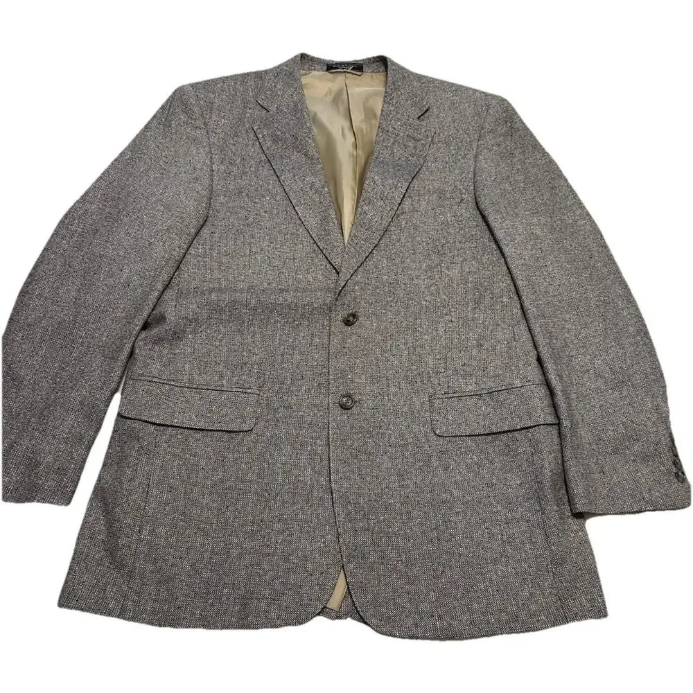 Meeting Street Mens 42L 100% Silk Blazer Gray Tan‎ Tweed Sports Coat Work Jacket